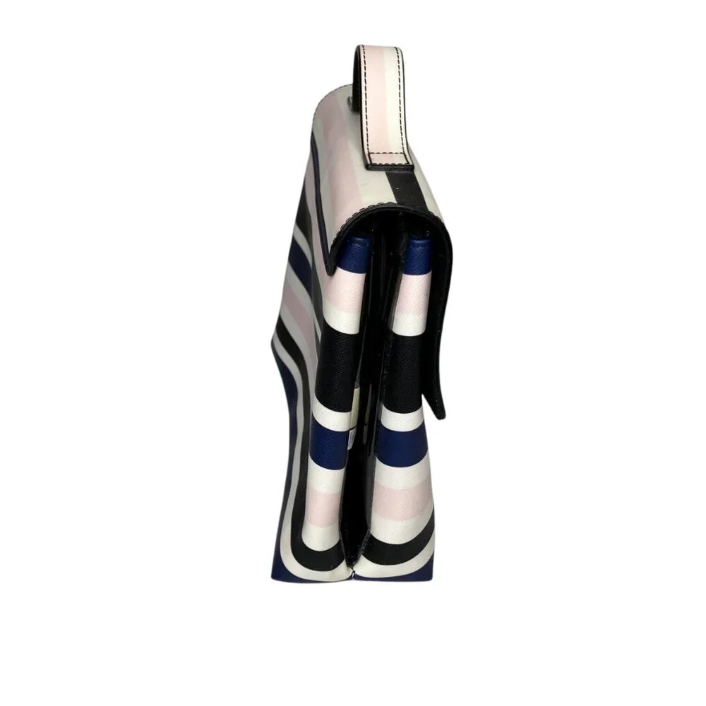 Kate Spade Lita Laurel Way Cruise Stripe Black Pink‎ Navy Trifold Cosmetic Bag